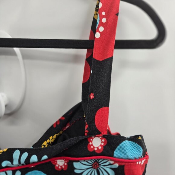 Retro Rockabilly Black Red Blue Flowers V-Neck Fit and Flare Dress Large - Picture 4 of 8